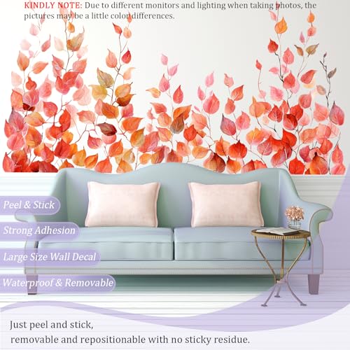 VePret Autumn Leaves Wall Decals Peel and Stick, Large Leaves Vines Vinyl Wall Stickers, Removable Vine Home Decor Art for Bedroom Living Room Classroom Office - Image 3