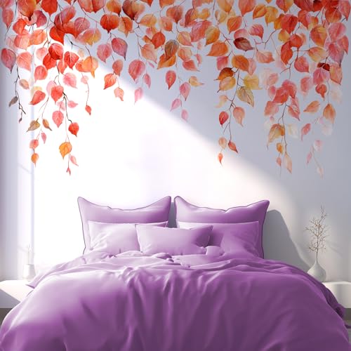 VePret Autumn Leaves Wall Decals Peel and Stick, Large Leaves Vines Vinyl Wall Stickers, Removable Vine Home Decor Art for Bedroom Living Room Classroom Office - Image 1