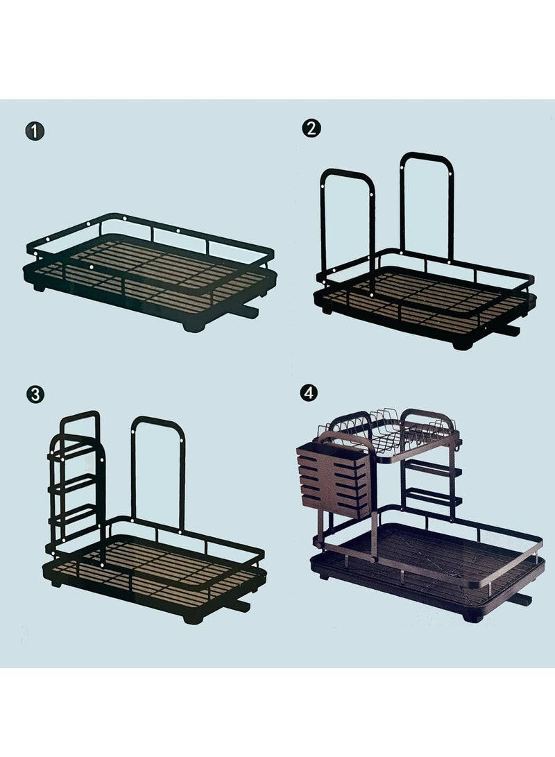 ريكو رف تجفيف الأطباق بطبقتين، رف أطباق مع حامل أواني ومصفاة أطباق صينية المياه لحامل المطبخ، منظم تخزين كبير مقاوم للصدأ مع منفذ مياه قابل للتعديل لعداد المطبخ - Image 4