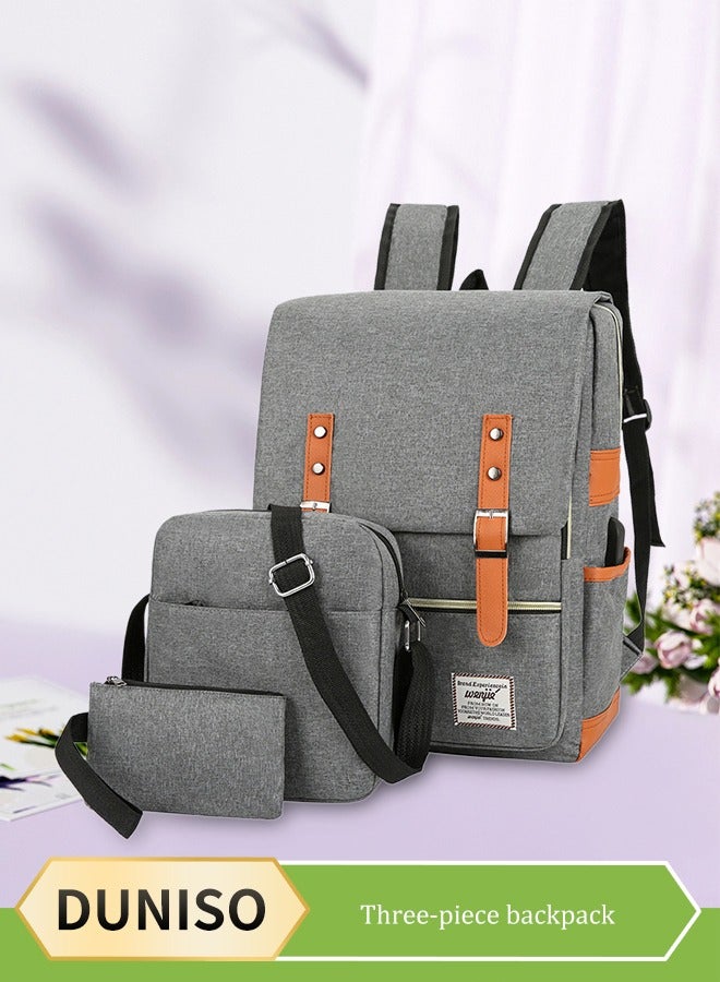 DUNISO New three piece backpack, large capacity minimalist business computer bag, USB charging travel backpack, used for business and travel - Image 1