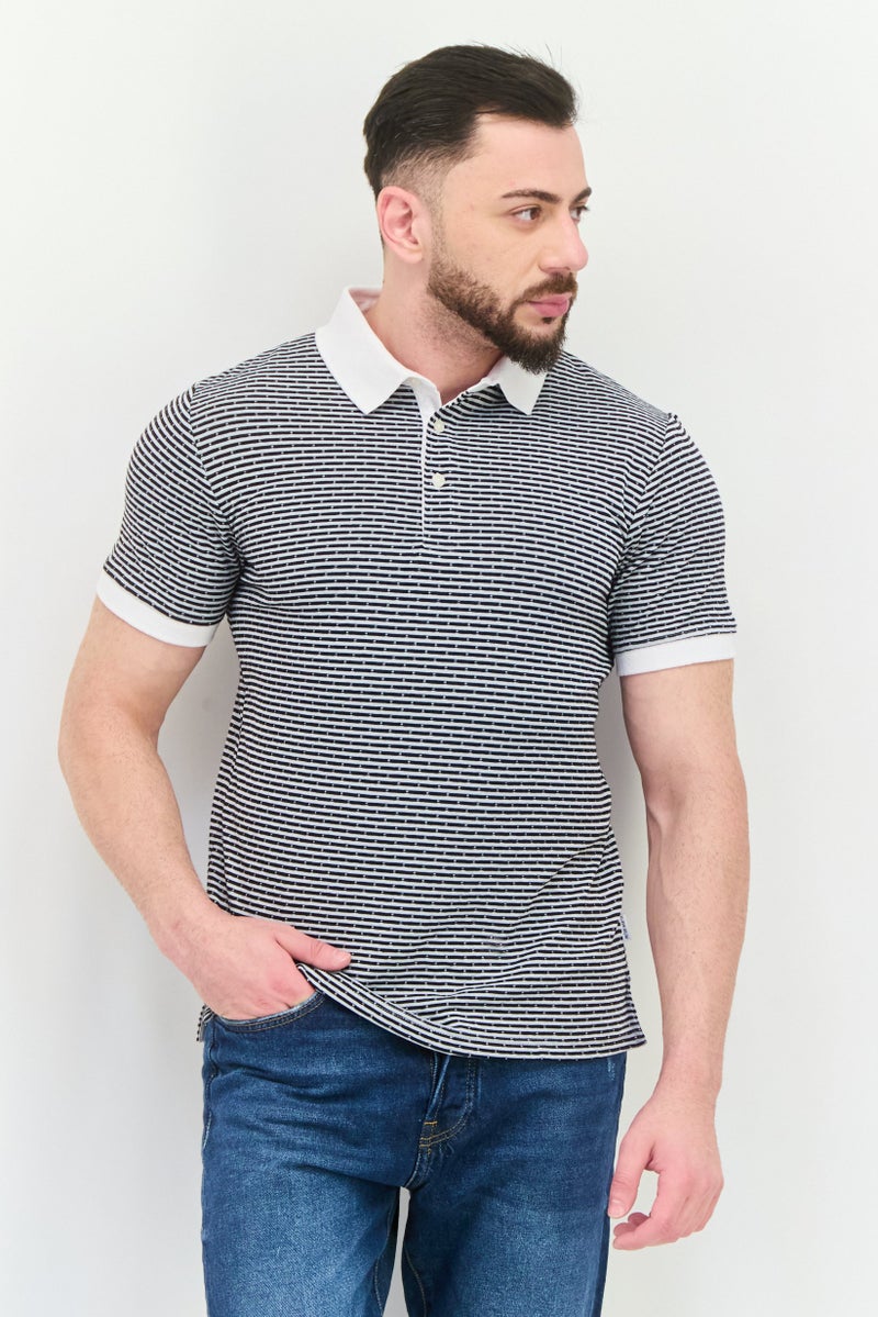 Peter Werth Men Regular Fit Short Sleeves Stripe Polo Shirt, Navy - Image 1