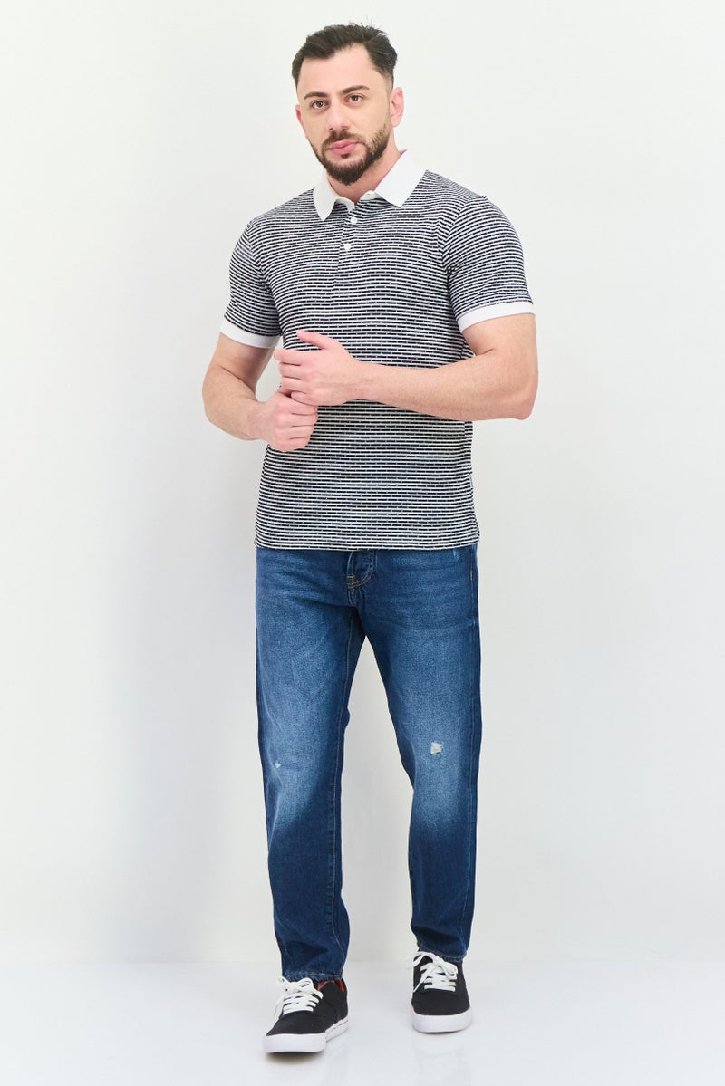 Peter Werth Men Regular Fit Short Sleeves Stripe Polo Shirt, Navy - Image 3