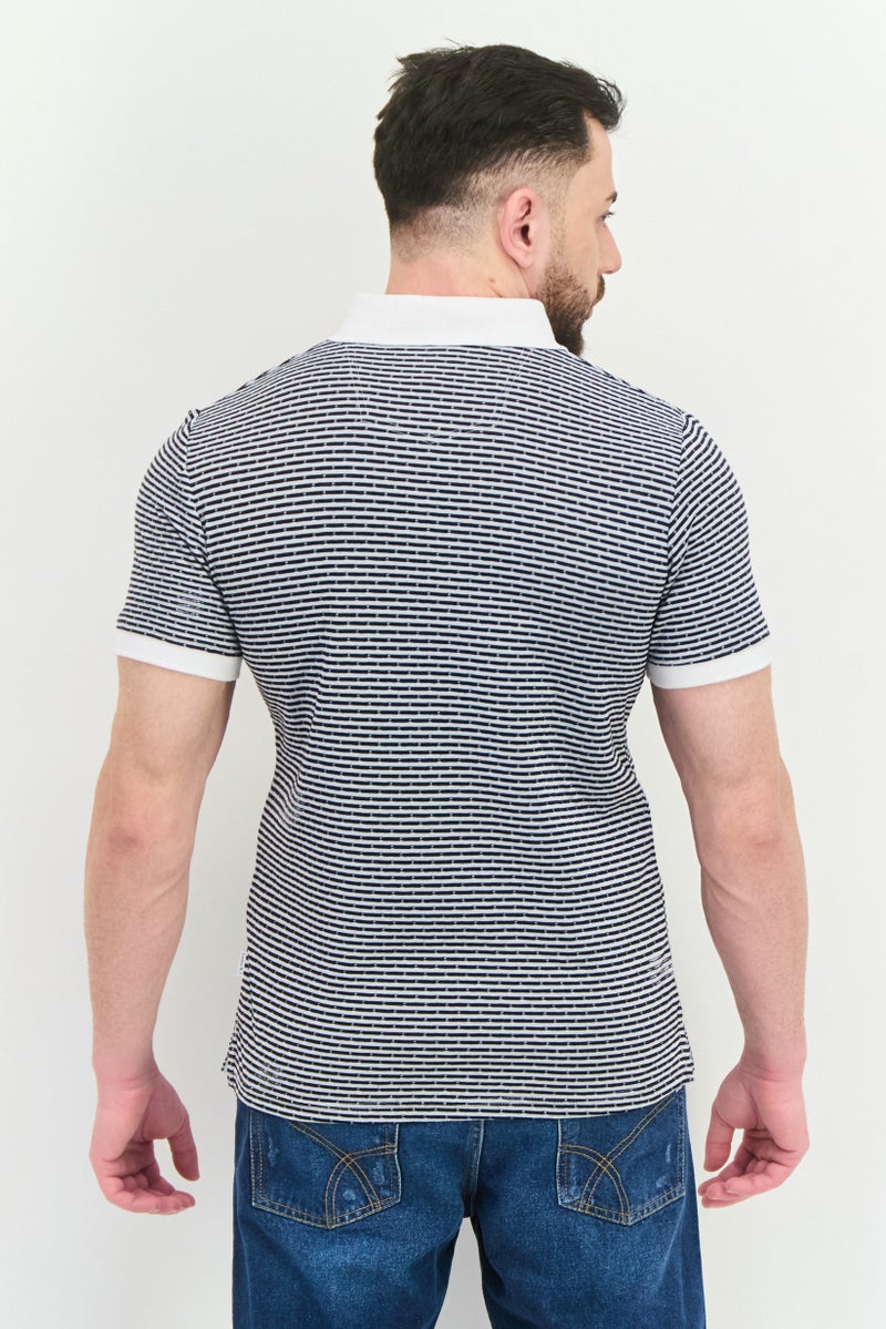 Peter Werth Men Regular Fit Short Sleeves Stripe Polo Shirt, Navy - Image 4