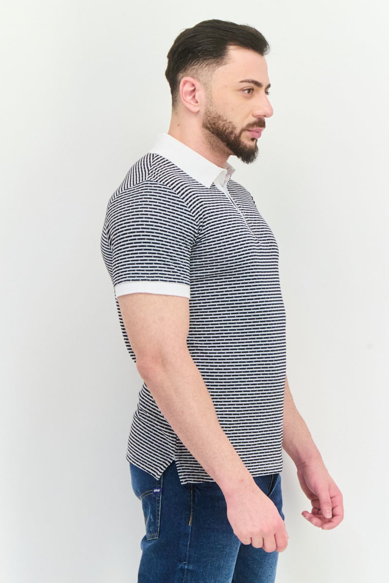 Peter Werth Men Regular Fit Short Sleeves Stripe Polo Shirt, Navy - Image 2