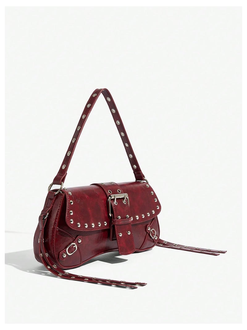 MakeMeChic Women's Shoulder Bags Y2K PU Leather Clutch Small Purse Hobo Bags Burgundy One-Size - Image 5