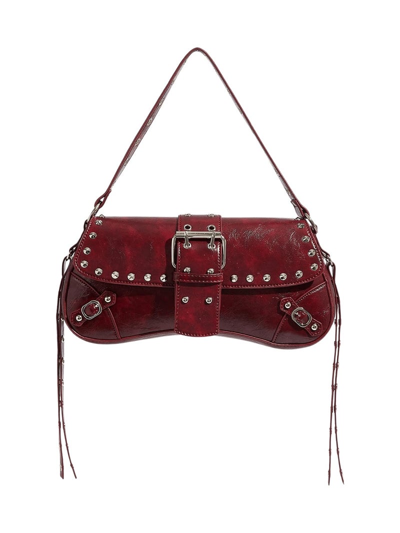 MakeMeChic Women's Shoulder Bags Y2K PU Leather Clutch Small Purse Hobo Bags Burgundy One-Size - Image 1