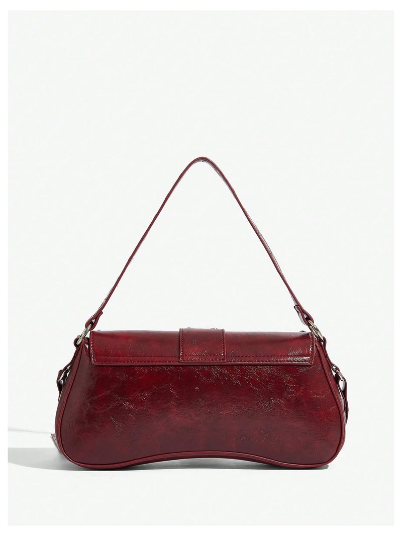 MakeMeChic Women's Shoulder Bags Y2K PU Leather Clutch Small Purse Hobo Bags Burgundy One-Size - Image 4