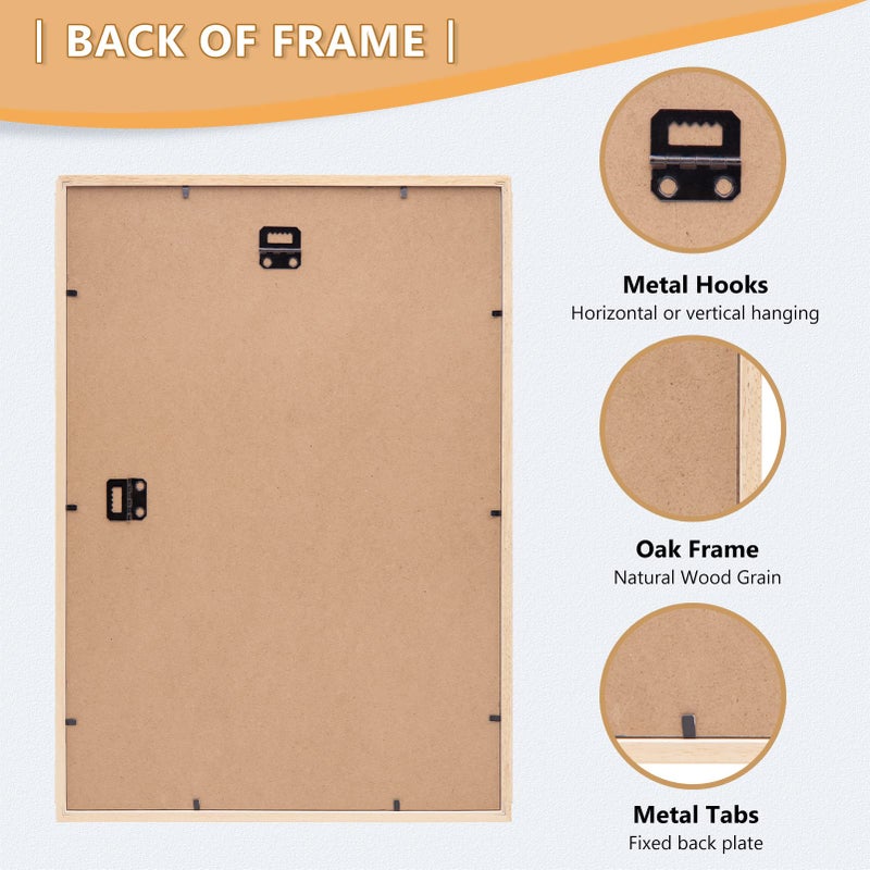 ATOBART 11x14 Picture Frame  OAK Wood Photo Frame 8x10 with Mat or 5x7 with 2 Mat with Perspex Glass for Vertical or Horizontal Tabletop Wall Display for Photo  Painting  Poster  Set of 2 - Image 3