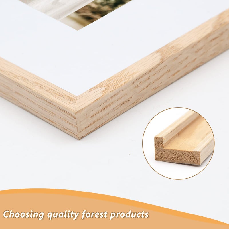 ATOBART 11x14 Picture Frame  OAK Wood Photo Frame 8x10 with Mat or 5x7 with 2 Mat with Perspex Glass for Vertical or Horizontal Tabletop Wall Display for Photo  Painting  Poster  Set of 2 - Image 5