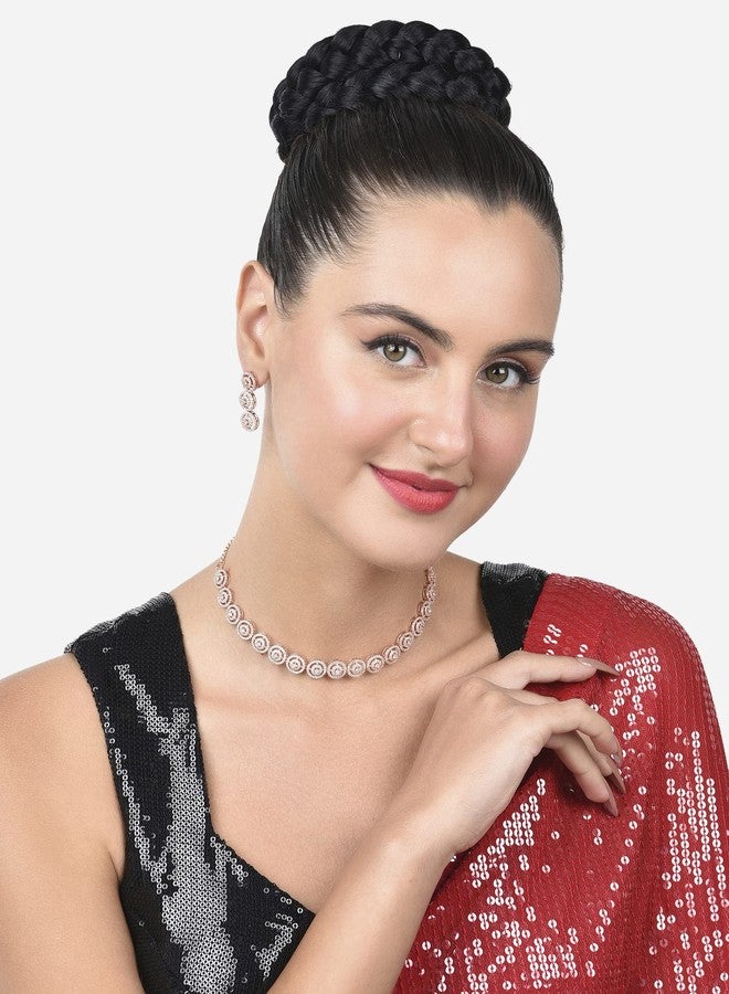 Ami Rose Gold Dazzling Cubic Zirconia Contemporary Necklace and Earring Set For Women-ZPFK20319 - Image 5