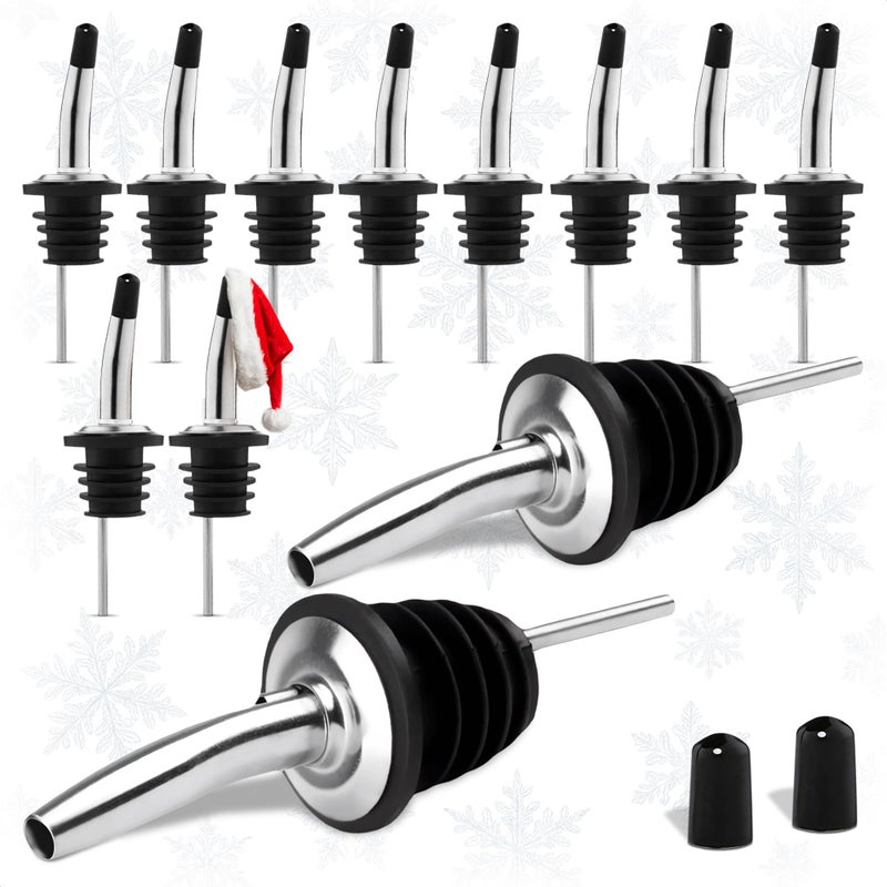 DIMROM 12Pcs Stainless Steel Liquor Pour Spout Covers - Leak-Resistant Alcohol Pour Spouts for Liquor Bottles, Oil Topper for Bottle with Silicone Seal Rings & Rubber Cups - Olive Oil Spouts for Bottles - Image 1