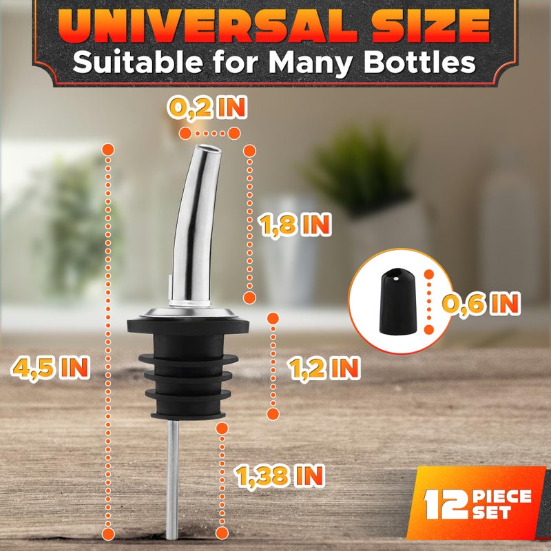 DIMROM 12Pcs Stainless Steel Liquor Pour Spout Covers - Leak-Resistant Alcohol Pour Spouts for Liquor Bottles, Oil Topper for Bottle with Silicone Seal Rings & Rubber Cups - Olive Oil Spouts for Bottles - Image 2