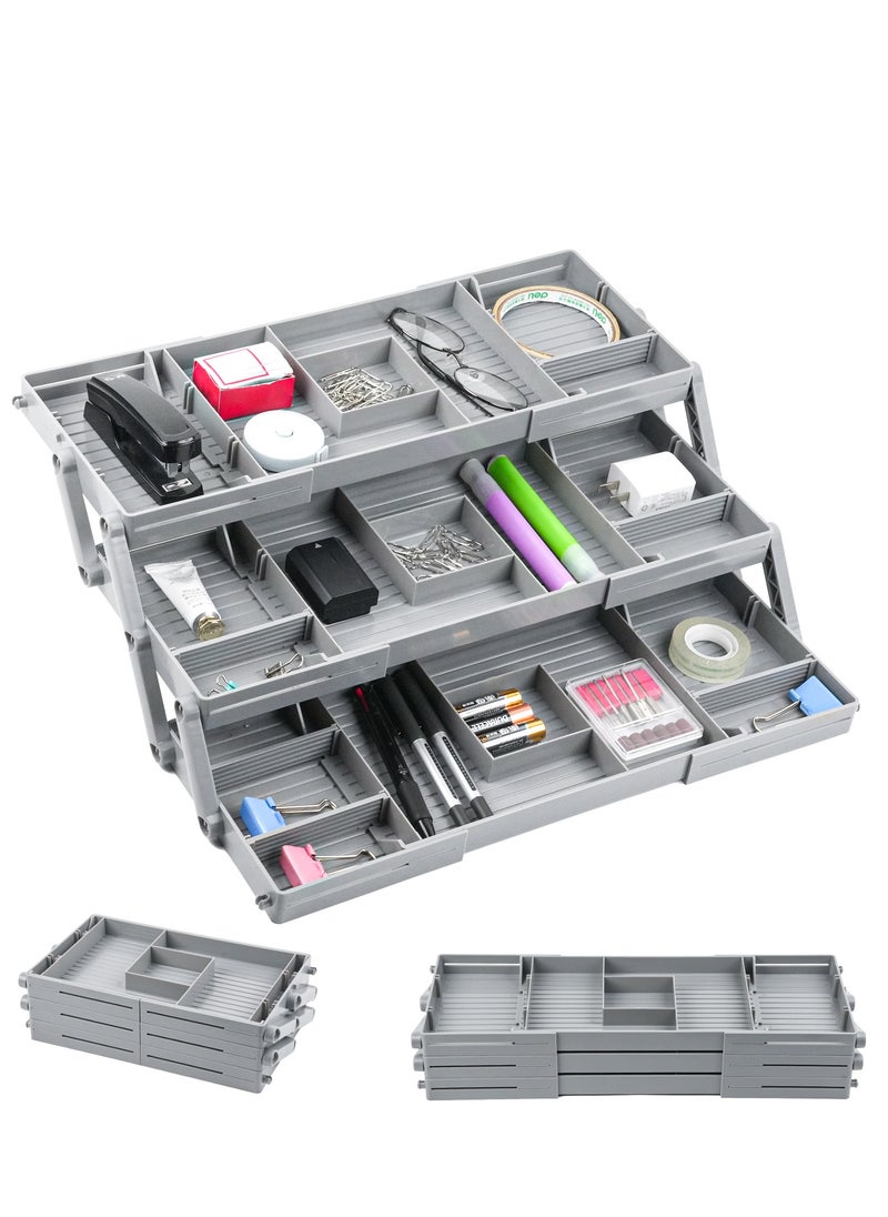 Generic 3 Tier Drawer Organizer Expandable Collapsible Multi Level Storage Trays for Office Bathroom Kitchen, Drawer Organizer for Jewelry, Junk, Makeup, Silverware and small items  - Image 3