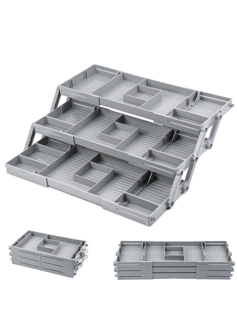 Generic 3 Tier Drawer Organizer Expandable Collapsible Multi Level Storage Trays for Office Bathroom Kitchen, Drawer Organizer for Jewelry, Junk, Makeup, Silverware and small items  - Image 2