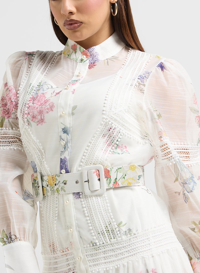 خزانة فستان أورجانزا بنقشة الزهور - Image 3