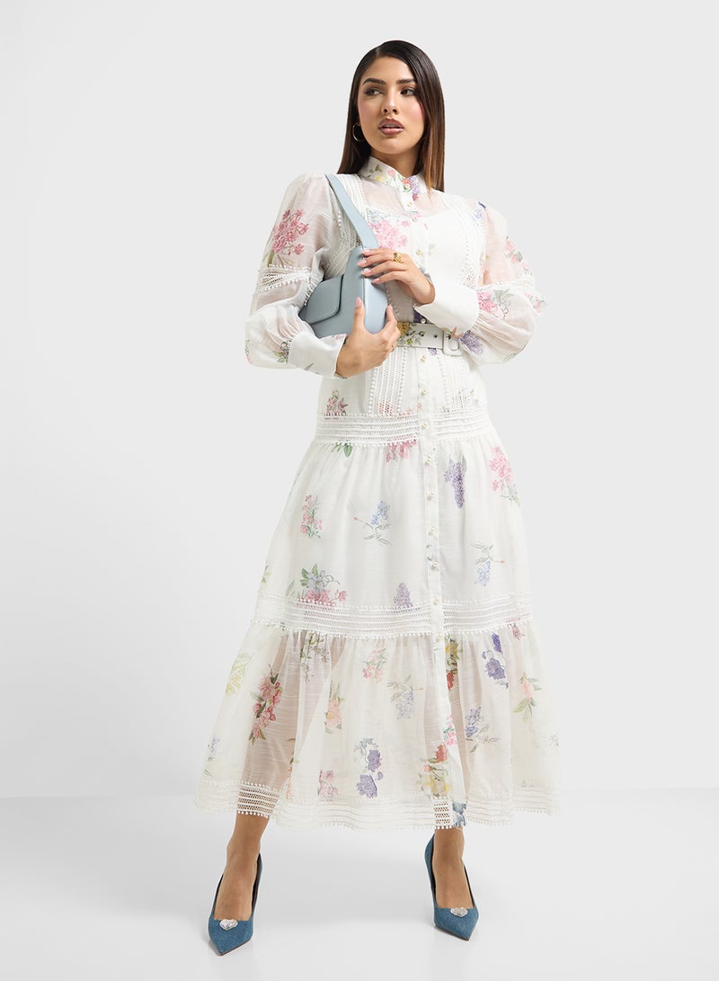 خزانة فستان أورجانزا بنقشة الزهور - Image 4