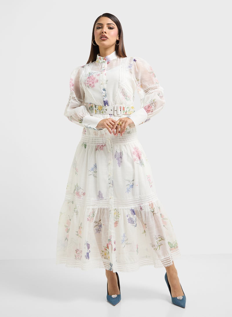 خزانة فستان أورجانزا بنقشة الزهور - Image 1