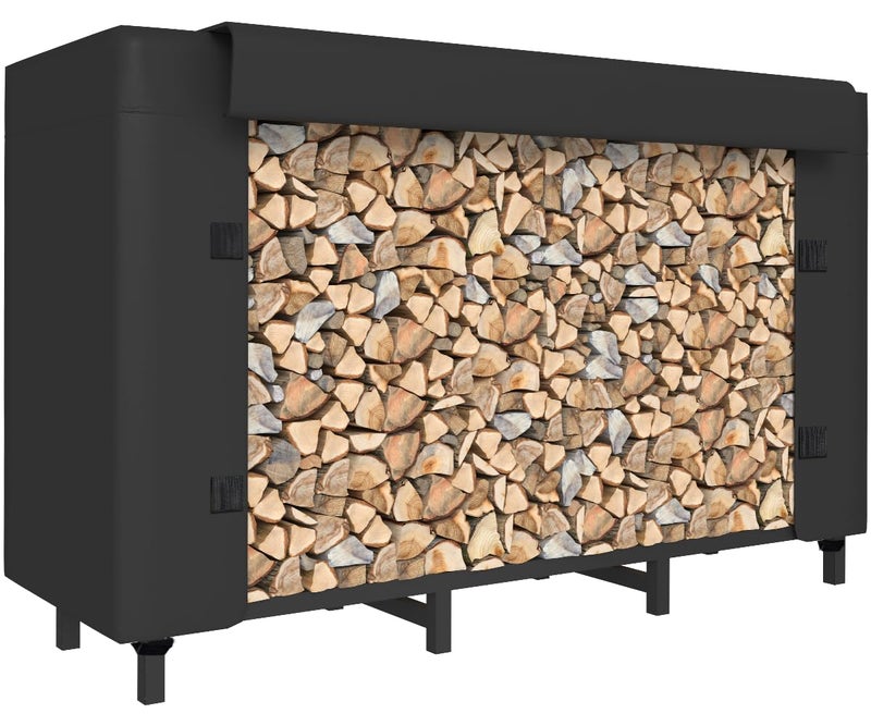 Tikimilor 4ft Firewood Rack Holder with Cover, Adjustable Heavy Duty Fire Log Stacker Stand for Fireplace, Outdoor Indoor Metal Wood Pile Storage Organizer, Patio Logs Stand tool, Black - Image 1