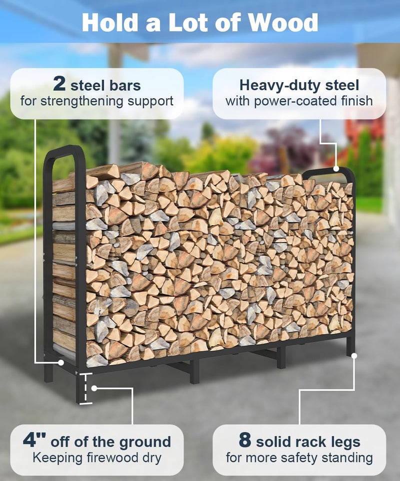 Tikimilor 4ft Firewood Rack Holder with Cover, Adjustable Heavy Duty Fire Log Stacker Stand for Fireplace, Outdoor Indoor Metal Wood Pile Storage Organizer, Patio Logs Stand tool, Black - Image 3