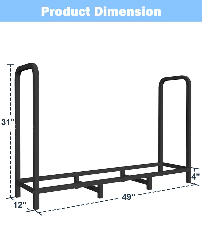 Tikimilor 4ft Firewood Rack Holder with Cover, Adjustable Heavy Duty Fire Log Stacker Stand for Fireplace, Outdoor Indoor Metal Wood Pile Storage Organizer, Patio Logs Stand tool, Black - Image 2