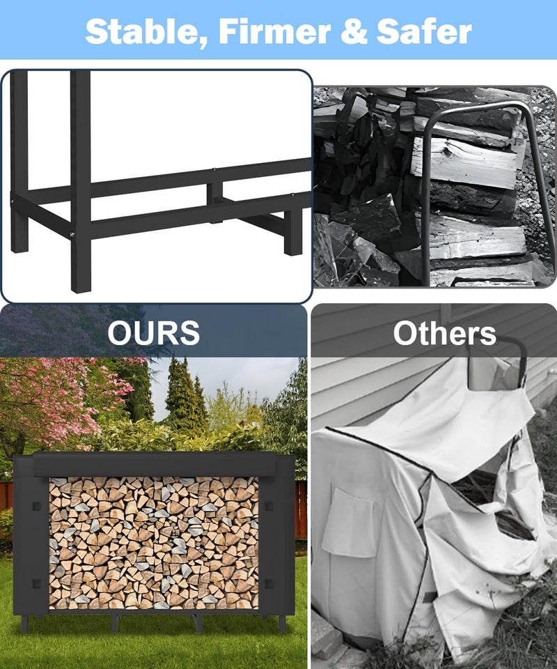 Tikimilor 4ft Firewood Rack Holder with Cover, Adjustable Heavy Duty Fire Log Stacker Stand for Fireplace, Outdoor Indoor Metal Wood Pile Storage Organizer, Patio Logs Stand tool, Black - Image 5