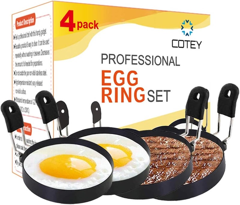 COTEY طقم حلقات بيض غير لاصقة كبيرة 3.5" مجموعة من 4، قالب دائري لصنع الكرومبت للمافن الإنجليزي وطهي الفطائر - ملحقات شواية محمولة للتخييم ووجبة الإفطار الداخلية والسندويشات والبرغر - Image 2