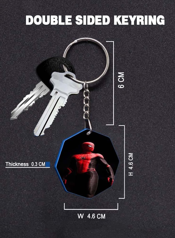 Service Zone Keychain Small Gift To Love One Octagon Shape With Double Side Print Spider Man 