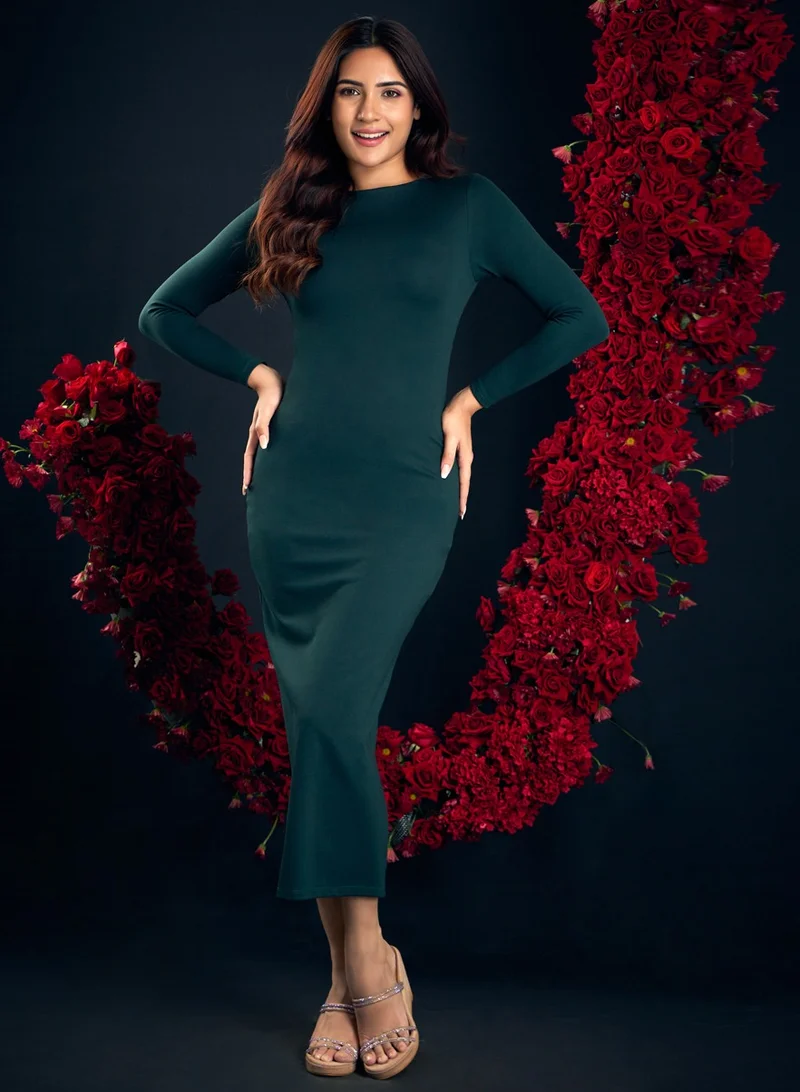 Zigzag Emerald Fitted Dress