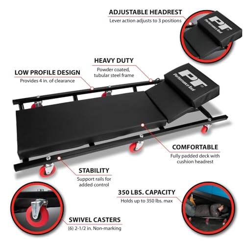 Performance Tool W85005 40-Inch 6-Caster Rolling Shop Creeper with Adjustable Cushioned Headrest - Image 2