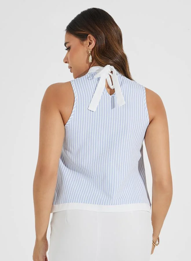 Styli Striped Halter Neck Top with Tie-Back