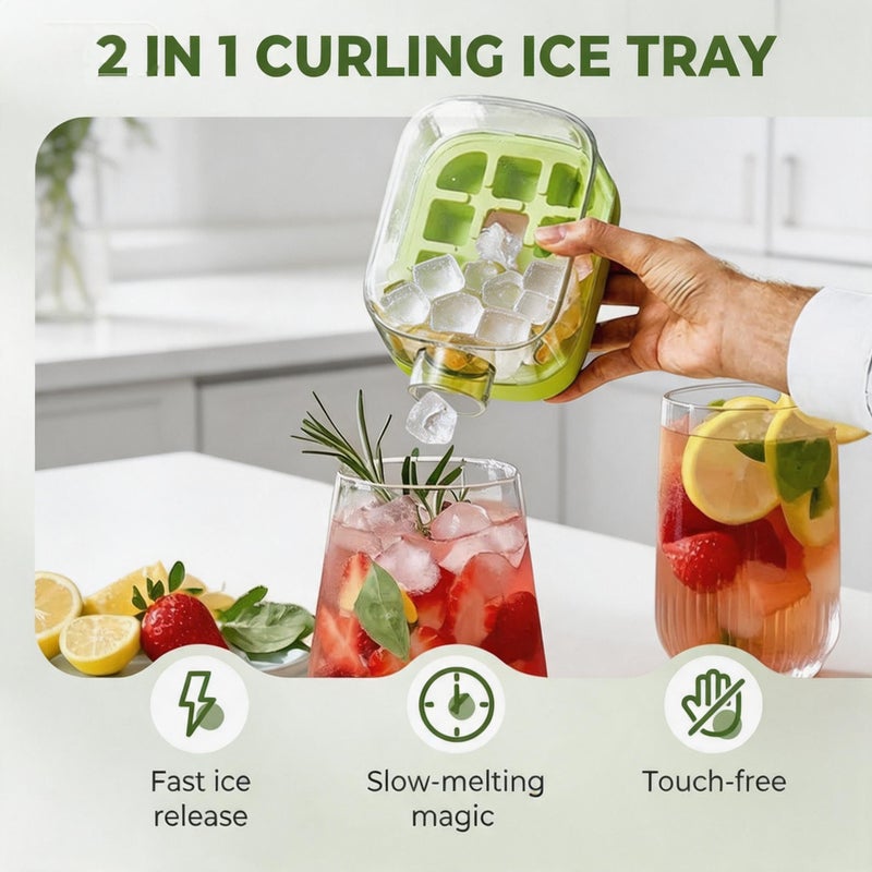 2-in-1 Ice Cube Tray Water Bottle with Straw, Easy Press Vertical Ice Maker, Leak Proof Lid, for Travel, Gym and Home Use (Green, 800) - Image 5