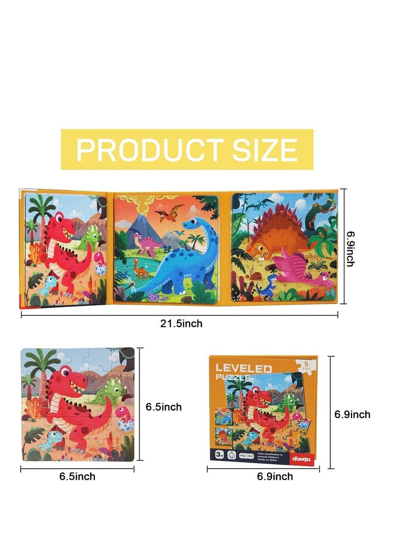 SOLARAE Magnetic Puzzles for Kids Ages 3-7, Dinosaur Themed Magnetic Travel Puzzles Toys, 3 Styles Dinosaur Wooden Jigsaw Puzzle Toys, Travel Games and Travel Toys, for Boys and Girls - Image 3