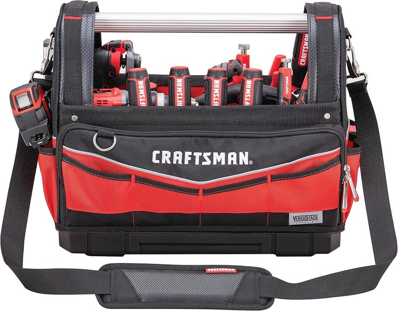 كرافتس مان { "titleAr": "حقيبة أدوات CRAFTSMAN VERSASTACK عالية الجودة، مقاومة للماء، قاع صلب، سعة 17 بوصة، مزودة بحزام قابل للتعديل (CMST17621)" "detailsAr": "متانة: سمك قماش 1680 دينير، مقاوم للرطوبة، سهولة الاستخدام: أزرار زيبر مزدوجة ذات لو - Image 5