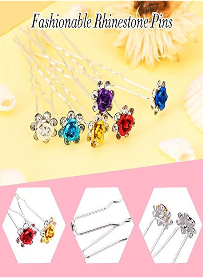 Chuangdi 30 Piece Rhinestone Wedding Hair Pins Rose Flower Hair Crystal Clips U Shaped Hair Pins Bobby Pins Hairpins For Birthdays Homecoming Dance Party Women Hair Jewelry Accessories  - Image 3