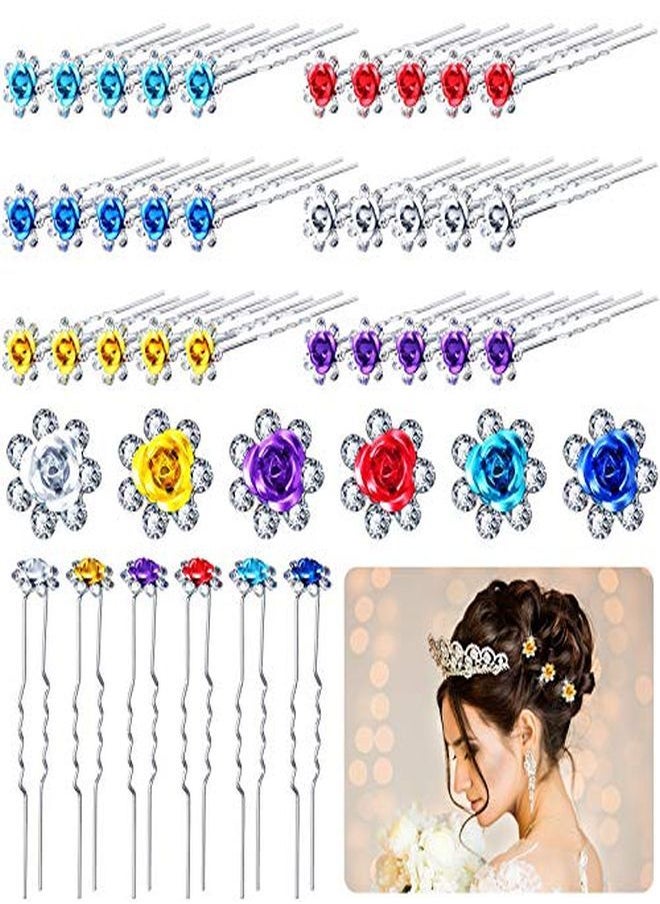 Chuangdi 30 Piece Rhinestone Wedding Hair Pins Rose Flower Hair Crystal Clips U Shaped Hair Pins Bobby Pins Hairpins For Birthdays Homecoming Dance Party Women Hair Jewelry Accessories  - Image 1