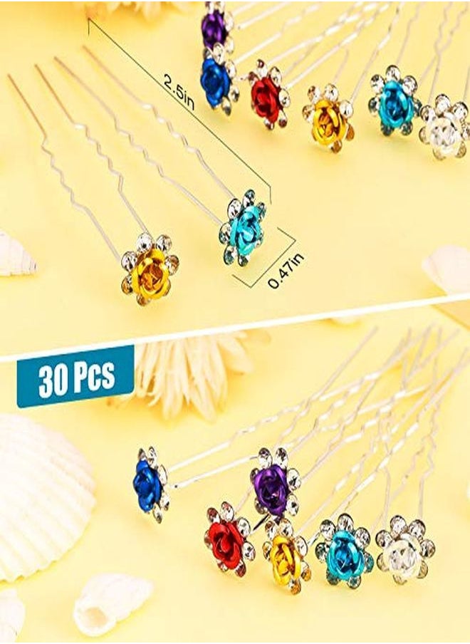 Chuangdi 30 Piece Rhinestone Wedding Hair Pins Rose Flower Hair Crystal Clips U Shaped Hair Pins Bobby Pins Hairpins For Birthdays Homecoming Dance Party Women Hair Jewelry Accessories  - Image 2