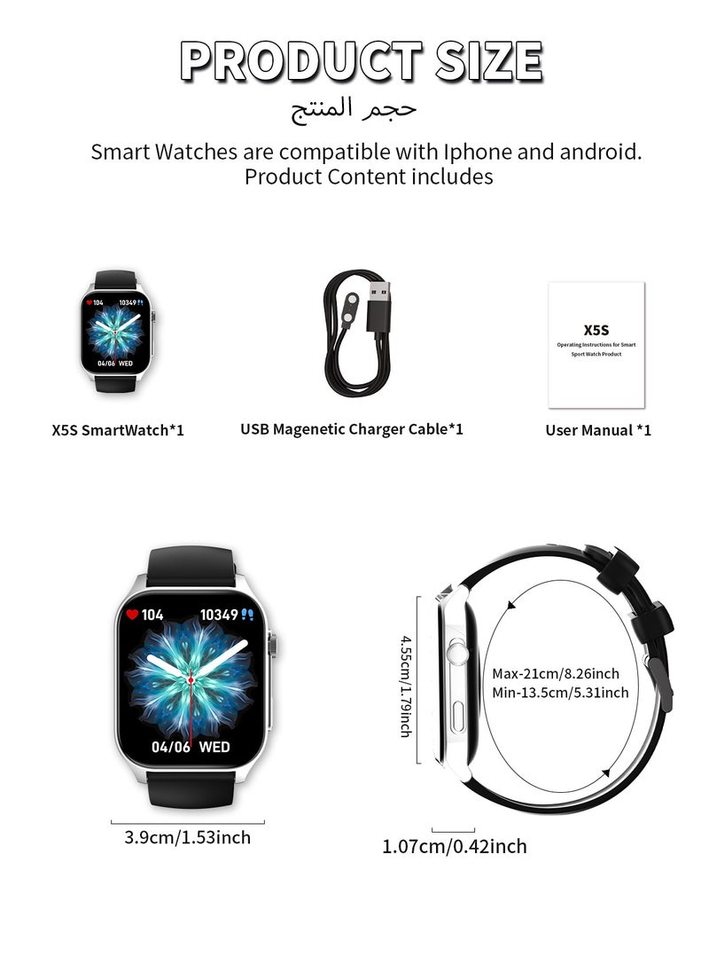 WAPIK - Korean Brand X5S Smart Watch,Business Smartwatch,Waterproof Fitness Watch, Bluetooth Calling,Smart watch for Men, Zinc Alloy Vacuum Plating, Heart Rate Monitoring,Smart watch for women Black - Image 1