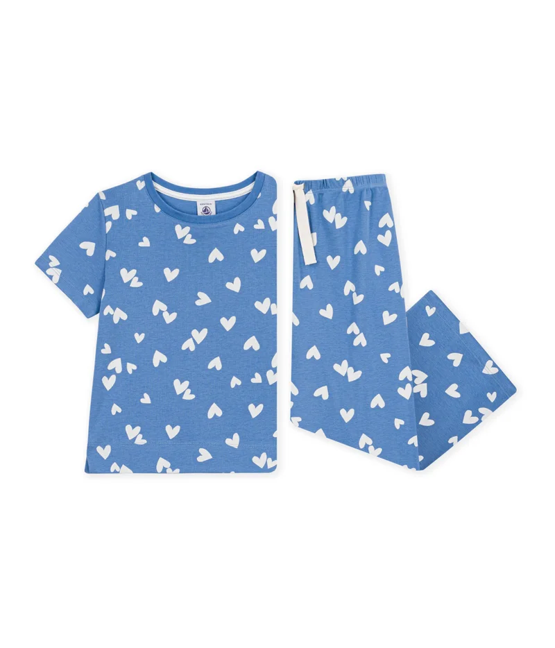 Petit Bateau Children's Wide-Leg Cotton Pyjamas With Hearts