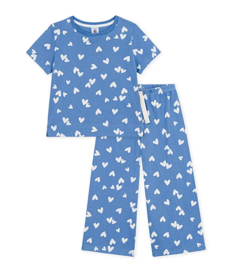Petit Bateau Children's Wide-Leg Cotton Pyjamas With Hearts