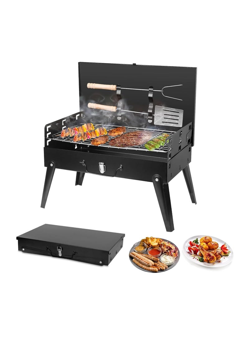Rightsure Portable Charcoal Grill, BBQ Grill Outdoor Folding Barbecue ,with Barbecue Accessories & Lid for Outdoor Cooking Camp Picnic Hiking Beach Patio Smokers(B-Grill)  - Image 1