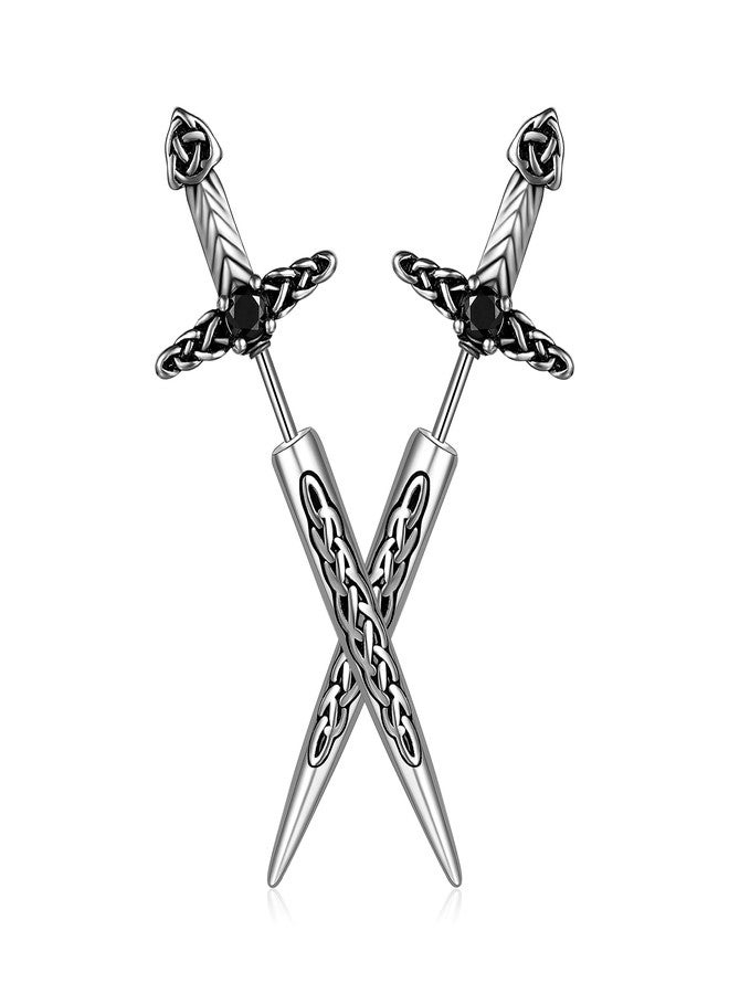 HANRESHE Sword Earrings For Men Women Fashion Stainless Steel Sword Gothic Cross Stud Earrings Dagger Earring Sword Cool Punk Style Gothic Accessories Gift - Image 1