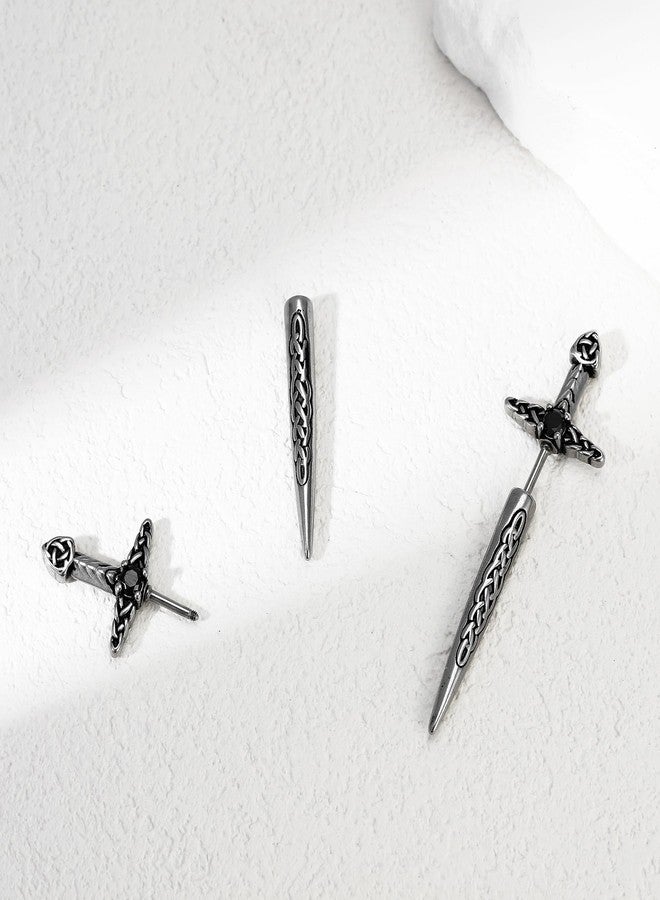 HANRESHE Sword Earrings For Men Women Fashion Stainless Steel Sword Gothic Cross Stud Earrings Dagger Earring Sword Cool Punk Style Gothic Accessories Gift - Image 3