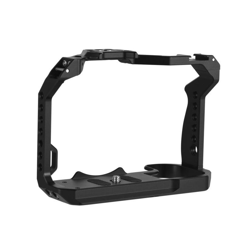 Camera Cage: Aluminum Alloy Black Kit With Top Handle Side Grip - Anti-scratch Stable Mount Multi-functional Camera Video Cage for Canon R7 Camera Video Recording - Image 3