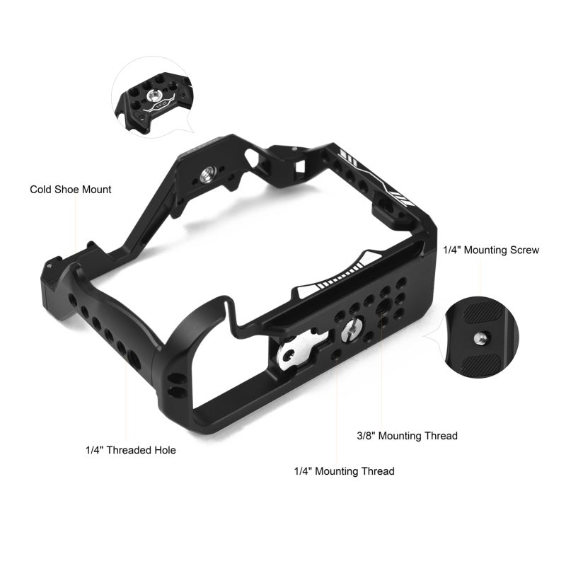 Camera Cage: Aluminum Alloy Black Kit With Top Handle Side Grip - Anti-scratch Stable Mount Multi-functional Camera Video Cage for Canon R7 Camera Video Recording - Image 2