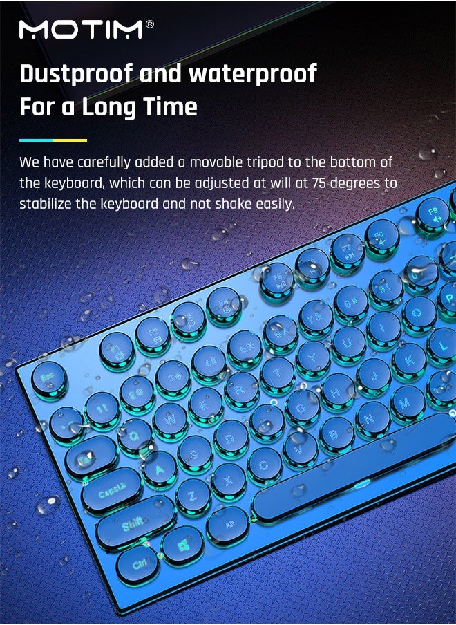 104-Key Mechanical Gaming Keyboard (Gaming Mouse) with Ice Blue Backlit, Waterproof Wired RGB Color with Retro Round Keycap, Writertype Keyboard Suitable for Computer/Ps4/Xbox Gamers