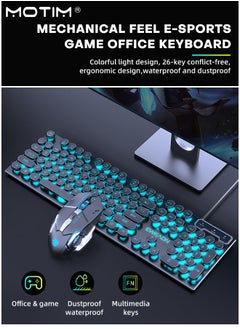 Motim 104-Key Mechanical Gaming Keyboard, Wired Waterproof Backlight Silent RGB Color with Blue Switch Retro Round Keycap, Writertype Keyboard with Gaming Mouse Suitable For Computer/Ps4/Xbox Gamers  - Image 2