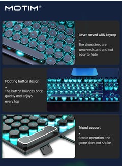 Motim 104-Key Mechanical Gaming Keyboard, Wired Waterproof Backlight Silent RGB Color with Blue Switch Retro Round Keycap, Writertype Keyboard with Gaming Mouse Suitable For Computer/Ps4/Xbox Gamers  - Image 3