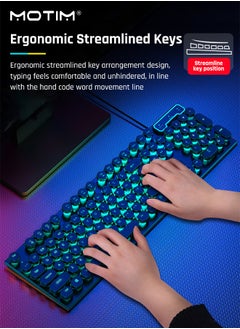 Motim 104-Key Mechanical Gaming Keyboard, Wired Waterproof Backlight Silent RGB Color with Blue Switch Retro Round Keycap, Writertype Keyboard with Gaming Mouse Suitable For Computer/Ps4/Xbox Gamers  - Image 5