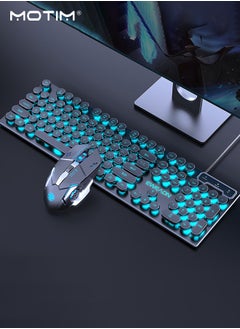 Motim 104-Key Mechanical Gaming Keyboard, Wired Waterproof Backlight Silent RGB Color with Blue Switch Retro Round Keycap, Writertype Keyboard with Gaming Mouse Suitable For Computer/Ps4/Xbox Gamers  - Image 1