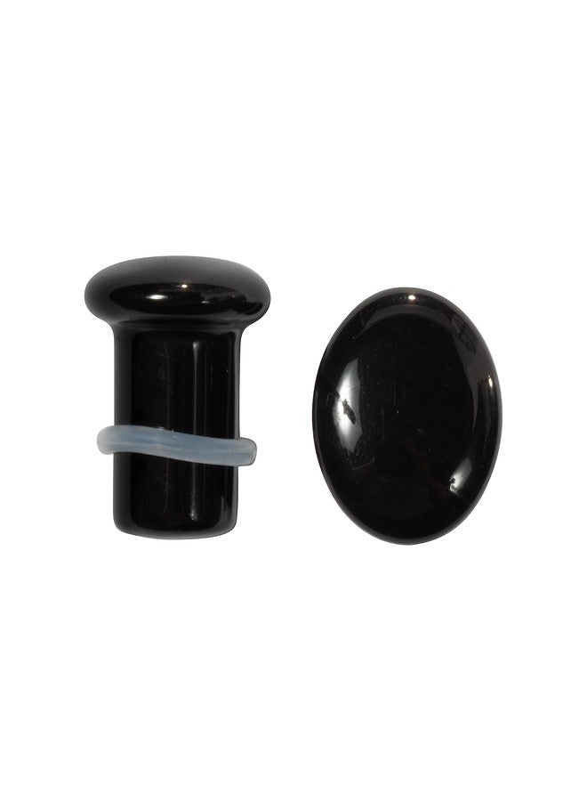 Pierced Owl Natural Black Obsidian Stone Single Flare Plugs with Clear O-Rings, Sold as a Pair (6mm (2GA)) - Image 1